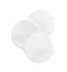 Soft clean cotton pads on white background, top view