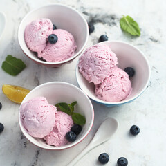 Homemade blueberry ice cream with lemon