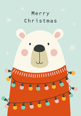 Christmas card with cute bear. Vector illustrations - 544844688
