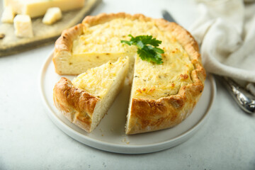 Homemade savory cheese souffle pie