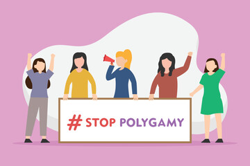 Fototapeta premium Female demonstrators shouting stop polygamy