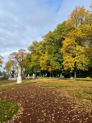 statues in the autumn park, golden fall
