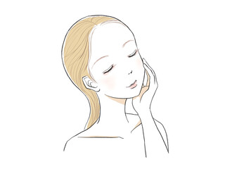 スキンケアをする女性のイラスト