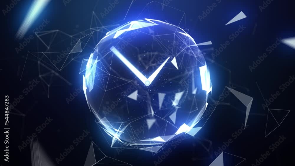 Poster fast moving clock with spinning circle graphics on a dark blue background