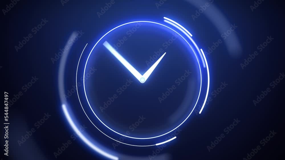 Poster fast moving clock with spinning circle graphics on a dark blue background