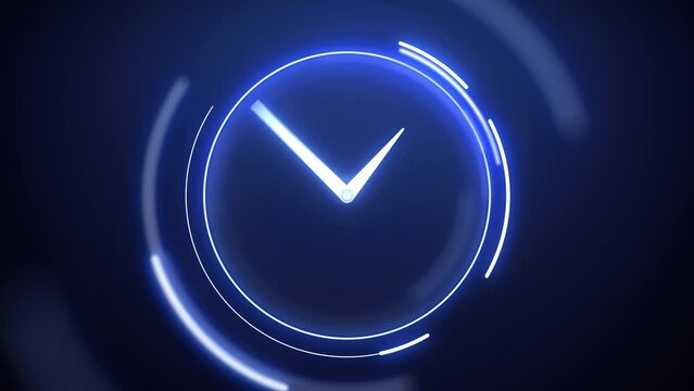 fast moving clock with spinning circle graphics on a dark blue background