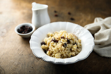 Healthy millet porridge with raisins