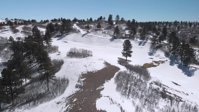 Golf Course in Winter Covered By Snow • Winter Landscape Aerial Drone Video • Horizontal HD Footage