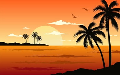 Fototapeta na wymiar palm trees on sunset
