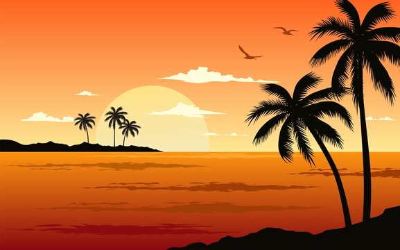 palm trees on sunset