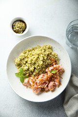 Roasted salmon with couscous and herbs
