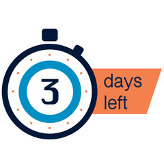 3 days left label with alarm clock, promotion icon.