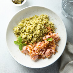 Roasted salmon with couscous and herbs