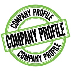 COMPANY PROFILE text on green-black round stamp sign