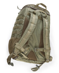 Textile military tactical backpack on a white background