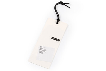 White carton clothing swing tag on the black rope