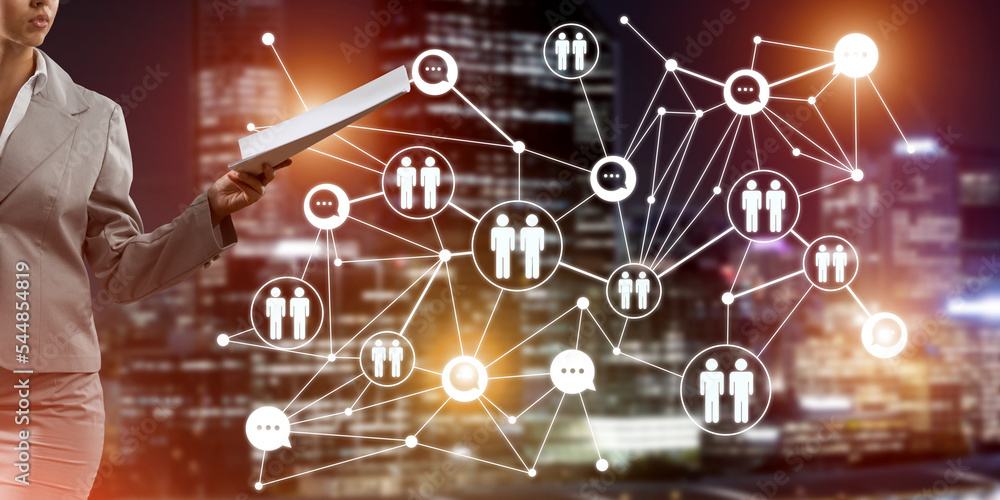 Poster concept of modern business networking that connect and cooperate people