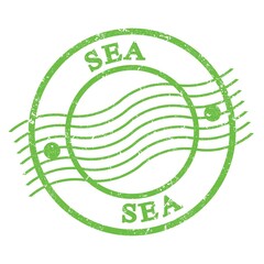 SEA, text written on green  postal stamp.