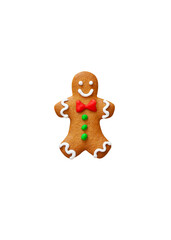 Christmas homemade gingerbread cookie isolated on transparent background.