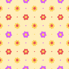 Hand drawn seamless flower vector background. Children drawing color flowers.