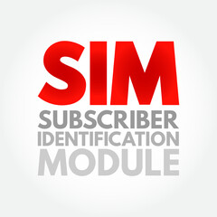 SIM Subscriber Identification Module - removable smart card for mobile cellular telephony devices, acronym text concept background