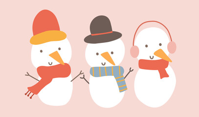 hand drawn snowman character vector collection , Christmas snowman illustration 