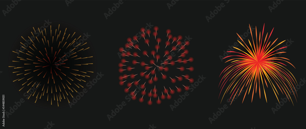 Canvas Prints set of new year firework vector illustration. realistic collection of bright glow fireworks on black