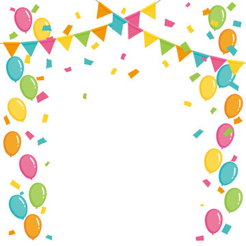 Colorful party flag and balloon and confetti illustration