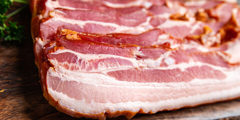 bacon strips pork slice lard meat meal food snack on the table copy space food background top