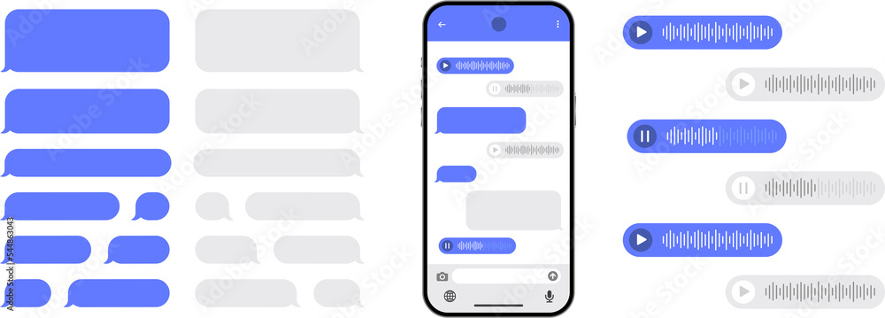 Aufkleber Messenger chat screen. SmartPhone chatting sms template bubbles. SMS chat composer. Sms template bubbles for compose dialogues. PNG image