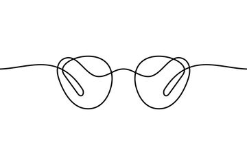 Glasses in continuous line art drawing style. Front view of eyeglasses minimalist black linear sketch isolated on white background. Vector illustration