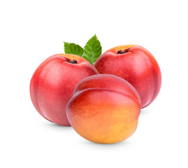Nectarine with leaves isolated on transparent background. (.PNG)