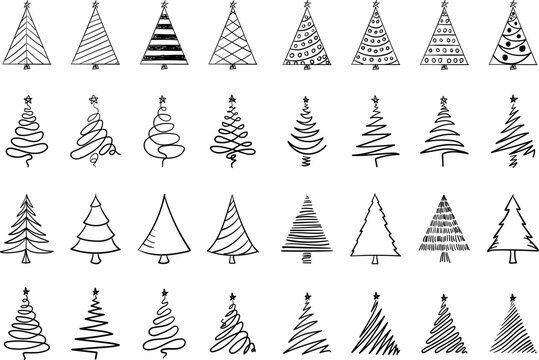 various Christmas tree silhouettes.	