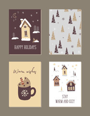 Set of Christmas and New Year cards. Cute pictures. Best gift for close people. Hand drawn illustration