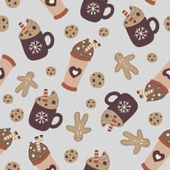 Winter seamless pattern. Christmas design. Best for Christmas or New Year greeting cards, invitation templates, posters, banners. Vector illustration