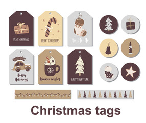 Set of Christmas and New Year tags. Cute pictures. Best gift for close people. Hand drawn illustration