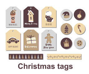 Set of Christmas and New Year tags. Cute pictures. Best gift for close people. Hand drawn illustration