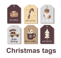 Set of Christmas and New Year tags. Cute pictures. Best gift for close people. Hand drawn illustration