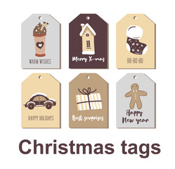 Set of Christmas and New Year tags. Cute pictures. Best gift for close people. Hand drawn illustration