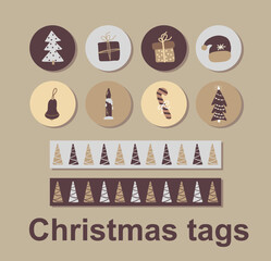 Set of Christmas and New Year tags. Cute pictures. Best gift for close people. Hand drawn illustration