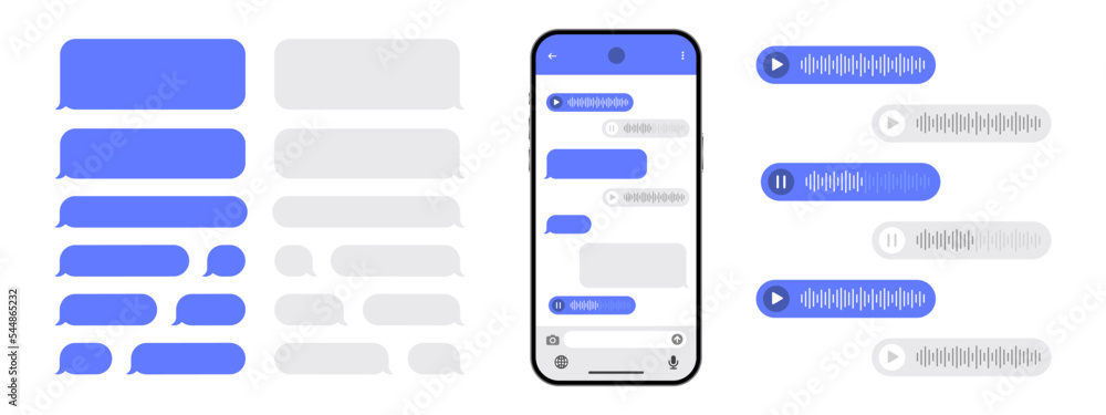 Aufkleber Messenger chat screen. SmartPhone chatting sms template bubbles. SMS chat composer. Sms template bubbles for compose dialogues. Vector illustration EPS 10