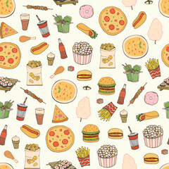 Fast Food vector seamless pattern.