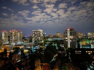 Evening Kyiv city scenic cityscape at night. 