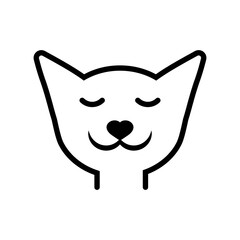 Black little cat kitten with big ears. Vector logo and icon.