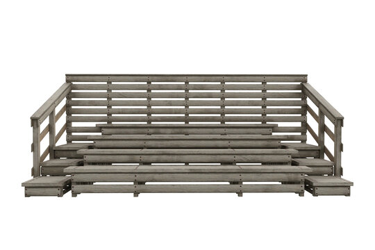 Wooden bleachers construction with seats for sepctators watching sports. 3D rendering isolated on transparent background.