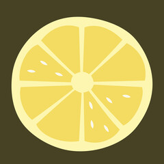 Slice of lemon. Citrus fruit in flat style.