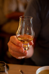 Tasting of single malt scotch whisky in whiskey bar in Edinburgh, UK