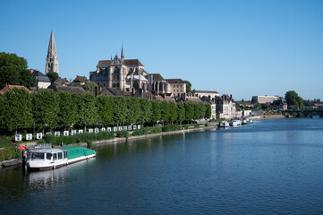 Old streets and houses of Auxerre, medieval city on river Yonne, north of Burgundy, France