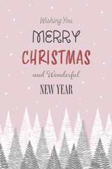 Hand drawn Christmas trees - greeting card. Vector illustration