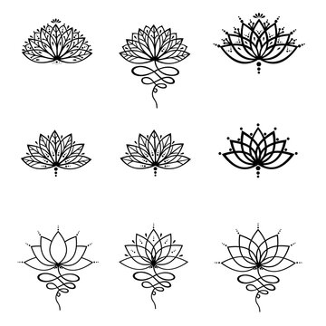 Lotus vector illustration, yoga, buddhism concept set indian mandala